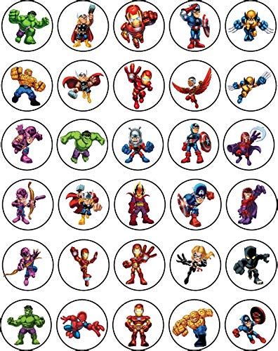 Buy 30 X Edible Cupcake Toppers Marvels Superhero Squad Themed