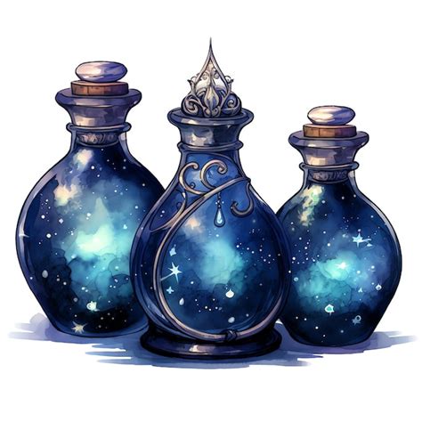 Premium AI Image Beautiful Potion Bottles Fantasy Watercolor