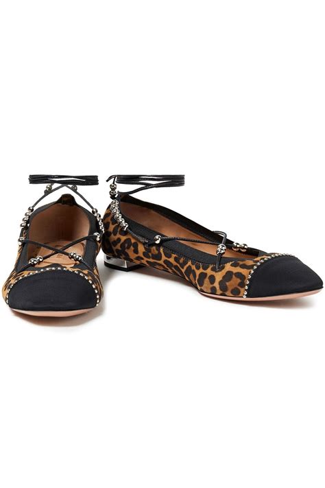 Aquazzura Mystique Embellished Leopard Print Suede Ballet Flats Sale