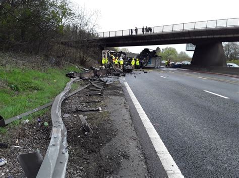 Air Ambulance Attends Huge Crash On M6 Near Stafford Which Led To Lorry