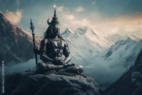 Hindu god Shiva, meditating on Mount Kailasa in the Himalayas ...