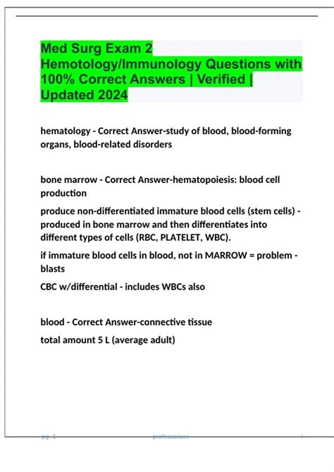 Med Surg Exam 2 Hemotology Immunology Questions With 100 Correct