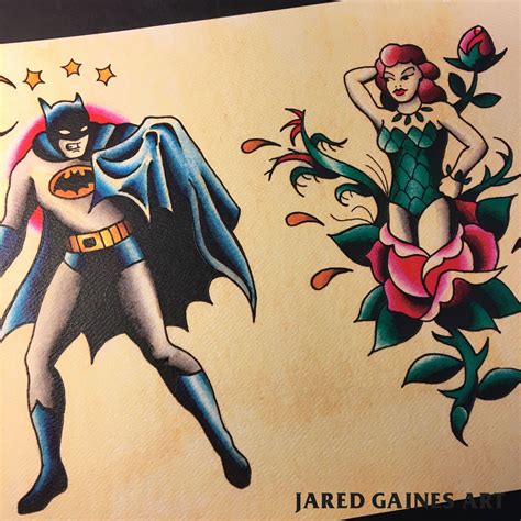 Batman and Poison Ivy Tattoo Flash Print – Jared Gaines Art