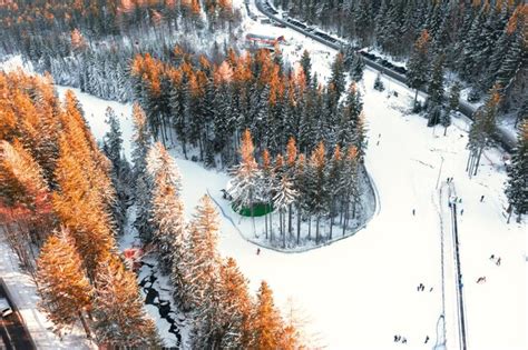 Premium Photo | Aerial view of the ski resort in karpacz, poland. people skiing from the ...