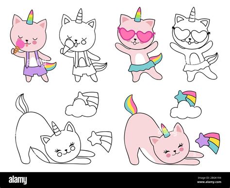 Gato Unicornio Para Colorear Kawaii Pinta Carita Unicornio The Best