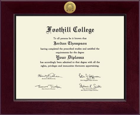 Foothill College Century Gold Engraved Diploma Frame In Cordova Item