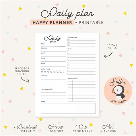 Happy Planner Daily Pages Printable Daily Plan Page Happy Etsy