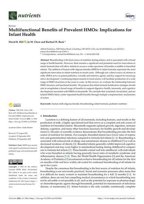 (PDF) Multifunctional Benefits of Prevalent HMOs: Implications for Infant Health