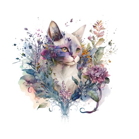 Floral Cat Clipart Fairytale Watercolor Ai Generative 23948479 PNG