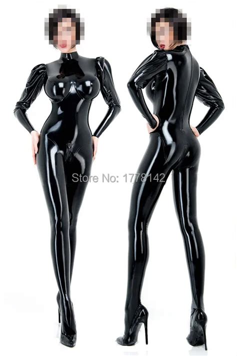 Latex Catsuit Suit Body Feet Socks 3d Cup Long Puffed Sleeves Rubber