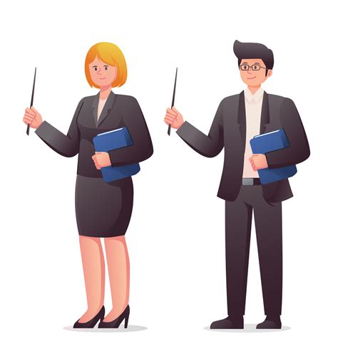 Character Of Male And Female Teachers With Pointer Isolated 22095083 Png