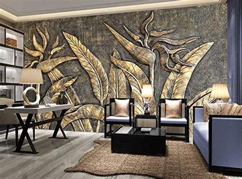 Murwall 3d Embossed Wallpaper Gold Sculpture Wall Mural Paradise Ek