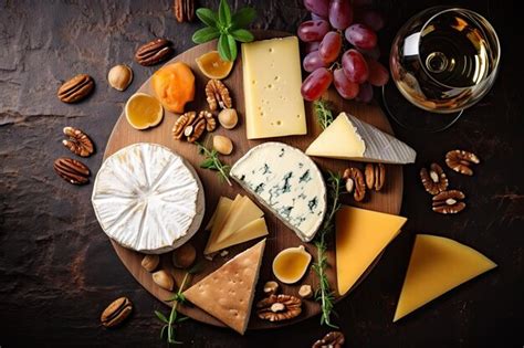 Queijos Variados Camembert Brie Parmesão E Queijo Azul Servidos Com