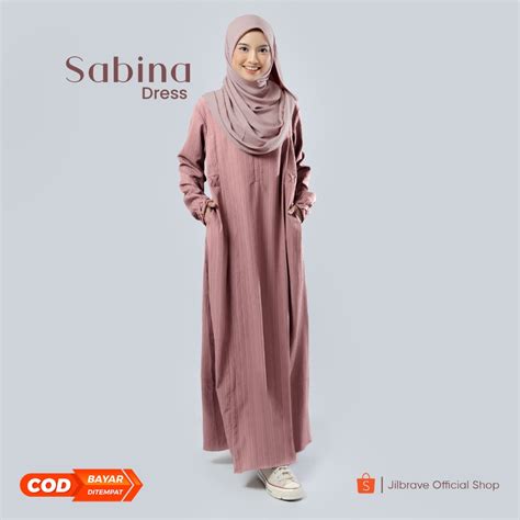 Jual Jilbrave O Label SABINA Dress Gamis Loose Wanita Crinkle Premium