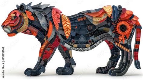 A Paper Sculpture Of A Lion Made Out Of Different Types Of Paper And