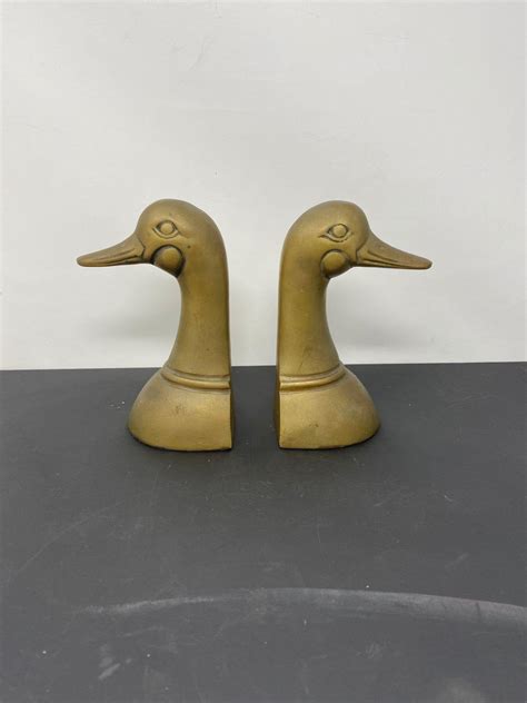 Vintage Brass Duck Head Bookends