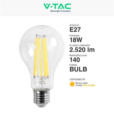 Vt Lampadina Led E W A Filament Vetro V Tac