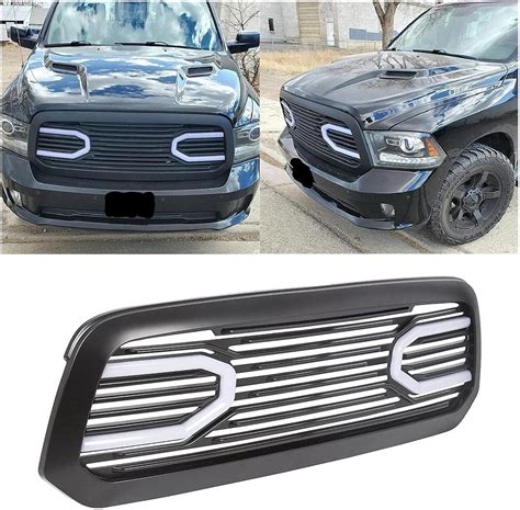 Ecotric Front Grill Compatible With 2013 2018 Dodge Ram 1500 Black W Light Big