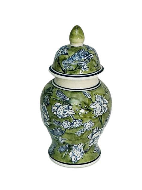Bacca Green Ginger Jar with Lid – 29cm - Mustard & Marble