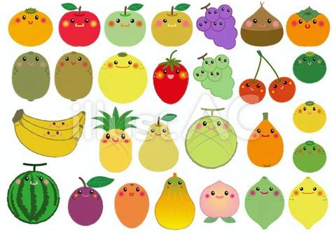 Fruit28種類の顔つきフルーツ1イラスト No 627228｜無料イラスト・フリー素材なら「イラストac」