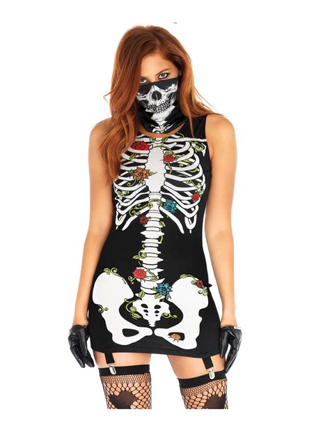 Sexy Skelett Kleid Für Den Tag Der Toten Halloween Kostüm Schwarz Weiss