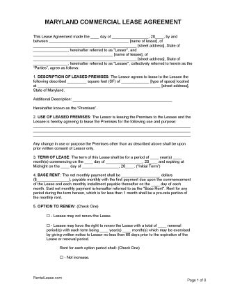 Free Maryland Lease Agreement Templates Pdf Word Rtf