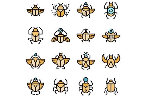 Scarab Beetle Icons Set Vector Flat Graphic By Ylivdesign Creative