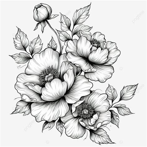 Doodle Line Art Peony Flower Elements Peony Doodle Line PNG