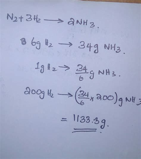 Hydrogen And Nitrogen React To Produce Ammonia Gas As Shown In The