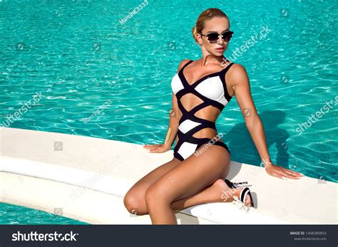 Elegant Sexy Woman Black White Bikini Stock Photo Shutterstock