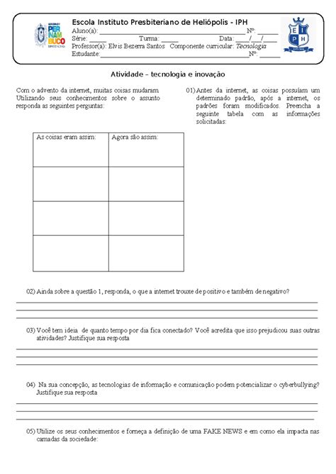 Atividades Sobre Tecnologia E Inovação Para Imprimir
