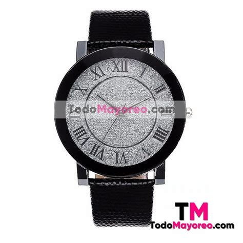 Reloj Negro Extensible Piel Sint Tica Caratula Diamantina Plata R