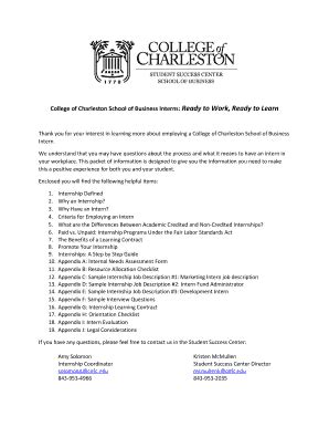 Fillable Online Sb Cofc College Of Charleston School Of Business