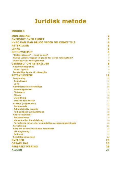 Juridisk Metode Noter Juridisk Metode Indledning Indhold Oversigt