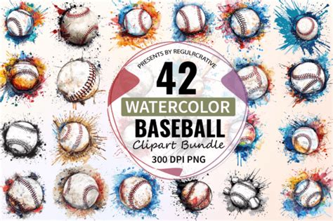 Watercolor Baseball Clipart Bundle Graphic By Regulrcrative Creative