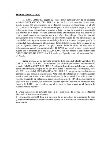 Práctica nº 8 Practica de derecho mercantil SUPUESTO PRÁCTICO D