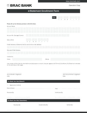 Fillable Online E Statement Enrollment Form New Brac Bank Fax Email