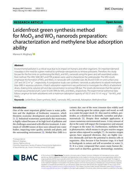 Pdf Leidenfrost Green Synthesis Method For Moo3 And Wo3 Nanorods