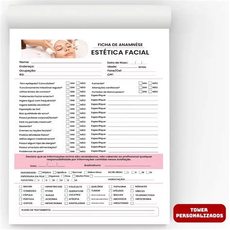 Bloco Ficha De Anamnese Para Estetica Facial C 100 Folhas Comercial E