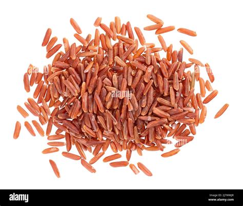 Red Rice Isolated On White Background Whole Grain Raw Brown Rice Top