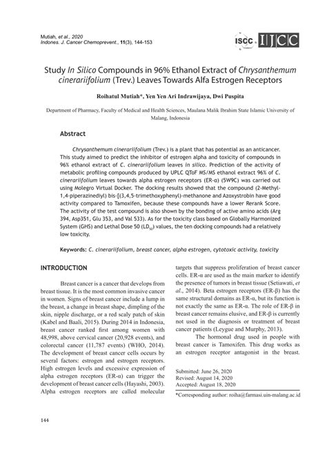 PDF Study In Silico Compounds In 96 Ethanol Extract Of Chrysanthemum