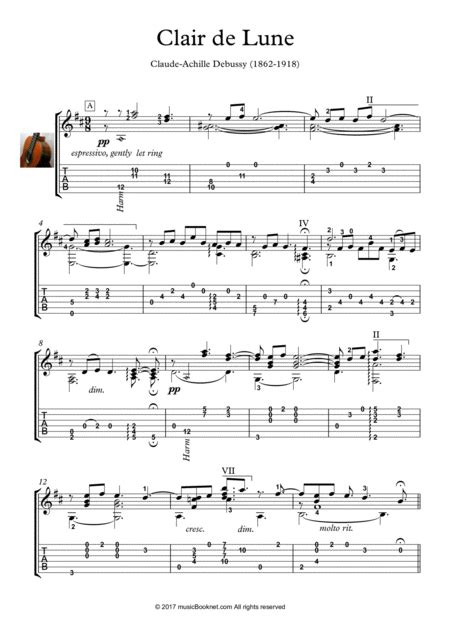 Claire De Lune Guitar Solo Arr Pianosheetnow By Claude Debussy Sheet