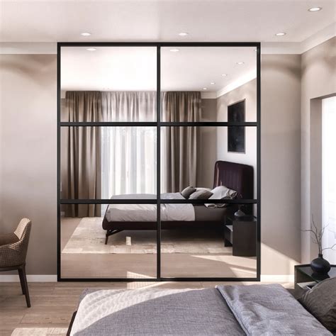 Crittall Style Mirrored Sliding Wardrobe Doors Black Door Kit