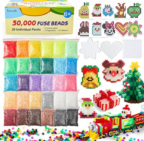 30 000 Fuse Beads Kit 30 Individual Packs Of Iron Beads Set With 3 Pegboards 5 Ironing Paper