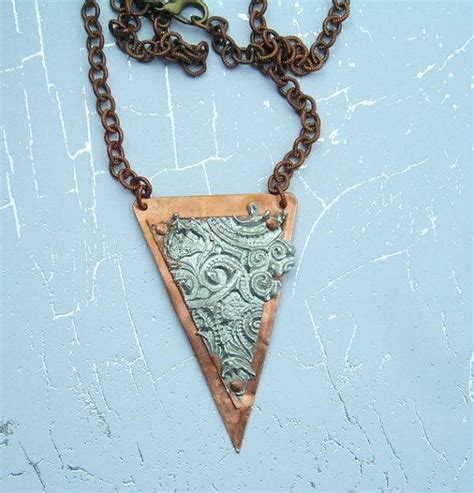 Hammered Copper Necklace Pendant Stamped Metal Geometric Etsy