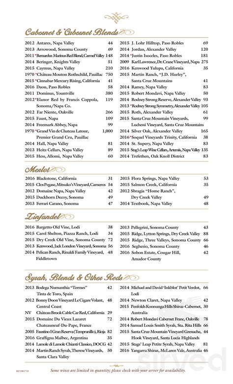 Shadowbrook Restaurant menu in Capitola, California, USA