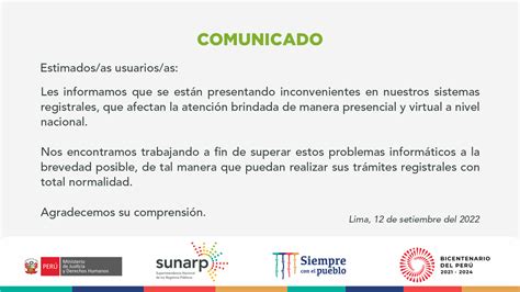 Sunarp On Twitter Comunicado Estimados As Usuarios As Les