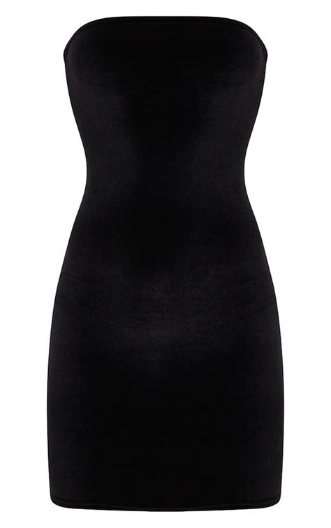 Black Velvet Bandeau Bodycon Dress Prettylittlething Aus