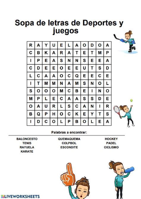 Sopa De Letras De Deportes Y Juegos Ficha Interactiva School Subjects