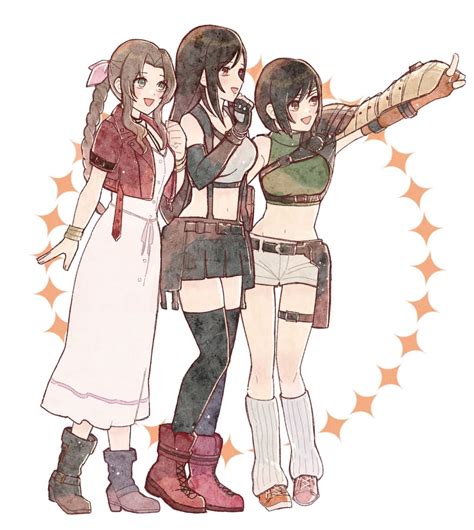 Tifa Lockhart Aerith Gainsborough And Yuffie Kisaragi Final Fantasy And 3 More Drawn By Rena